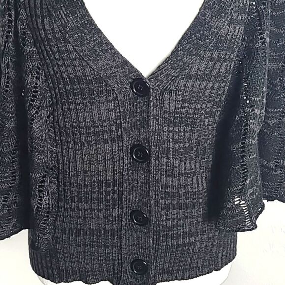 Cardigan Sweater Cape with Batwing Sleeves, Black & Gray Loose Knit, Size Medium - Picture 3 of 11